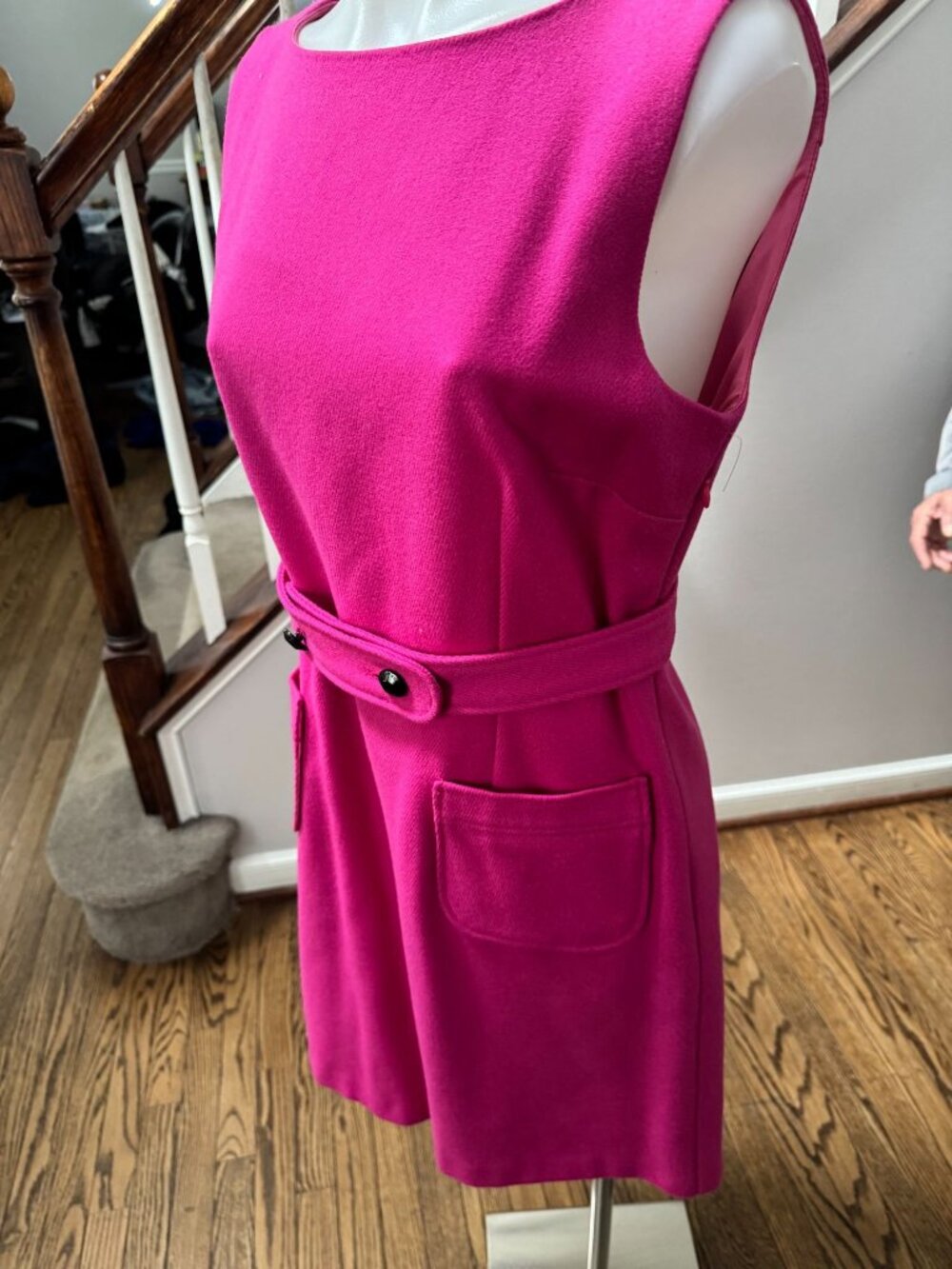 RED R.E.D. Valentino Pink Wool Pleated Button Belt Detail Mini Dress Size 44 - Picture 4 of 6